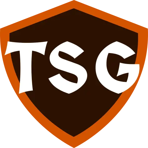 Logo for the small business website design company, TheSiteGuild. A shield with T, S and G in the middle